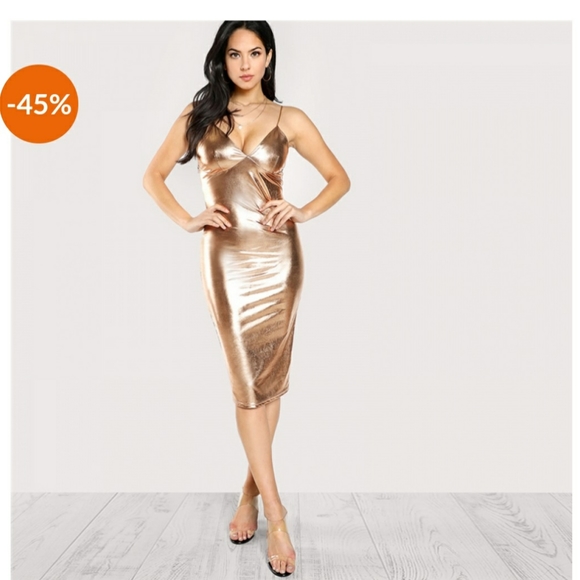 Metallic gold midi dress - Picture 4 of 6